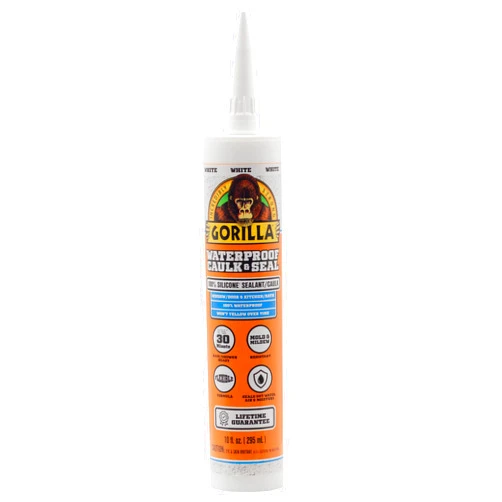 Gorilla Waterproof Caulk & Seal 100% Silicone Sealant, White, 10oz Cartridge (Pack of 1)