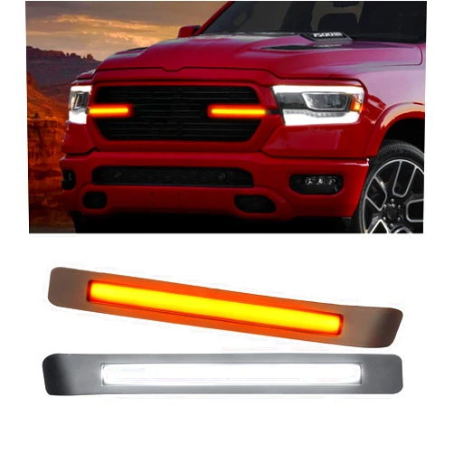 NEOXIST For 2019-2024 Dodge Ram 1500 Laramie/Big Horn/Tradesman, LED Grille Light Bar with Amber Turn Signal & Daytime Running Light DRL Front Bumper Head Lamp Insert Trim Exterior Accessories