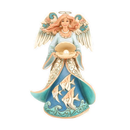Enesco Jim Shore Heartwood Creek Coastal Angel Holding a Shell with a Pearl Figurine, 7.87 Inch, Multicolor