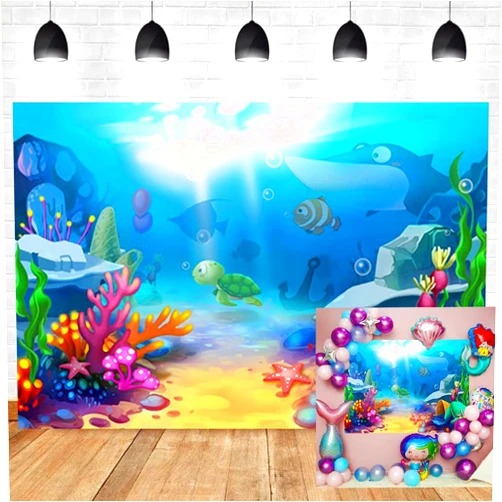 OERJU 10x6.5ft Cartoon Underwater World Photography Backdrop Blue Ocean Beautiful Coral Cute Fish Background Kid's Birthday Baby Shower Party Cake Table Banner Portraits Photo Studio Props