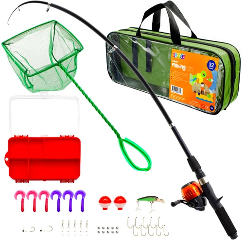 Play22 Fishing Pole For Kids - 32 Set Kids Fishing Rod Combos - Kids Fishing Poles Includes Fishing Tackle, Fishing Gear, Fishing Lures, Net, Carry On Bag, Fully Fishing Equipment - For Boys And Girls