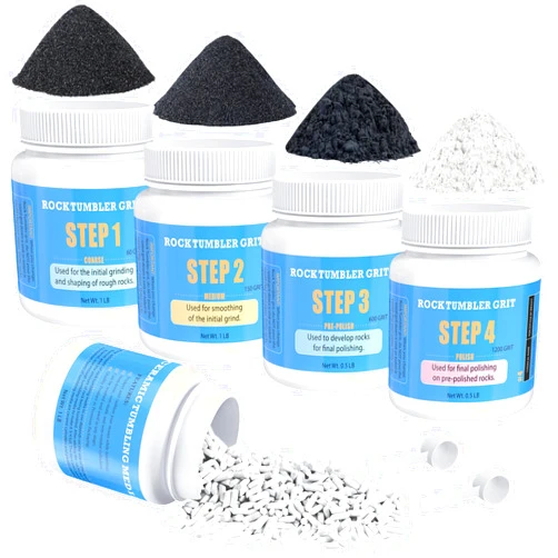 KomeStone Rock Tumbler Polishing Grits and Ceramic Tumbling Media Kit | Essential for Polishing, 4 Steps Rock Tumbling Refill Media, Polish up to 25 lbs of Rocks, Work with Any Rock Tumblers, for More Tumbles