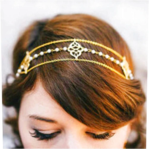 Mosako Indian Head Chains Gold Pearl Forehead Hair chains Gypsy Headpieces Beaded Festival Layered Goddess Headdress Halloween Hair Accessories Custome Prom Egyptian Hair Jewelry for Women and Girls