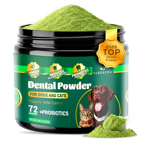 Yabercha Probiotic Dog Dental Powder - Plaque Off Powder - Dog Teeth Natural Cleaning Powder - Dogs Breath Freshener - Enzymes & Probiotic with Tartar and Plaque Off - Pets Tooth Cleaning- 150g/5.3 oz