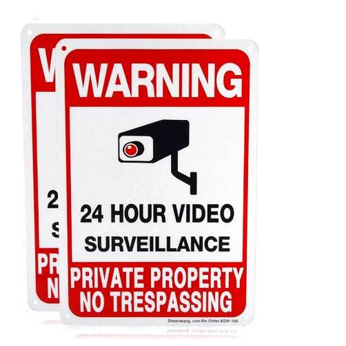 Sheenwang 2-Pack Private Property No Trespassing Sign, video surveillance signs outdoor, UV Printed .040 Mil Rust Free Aluminum 10 x 7 in, Security camera sign for home, Business, Driveway Alert, CCTV