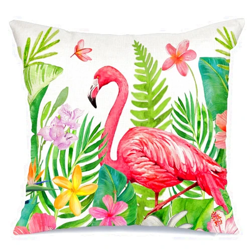 AACORS Summer Pillow Cover 18x18 Inch Flamingo Floral Decor Tropical Green Leaf Farmhouse Seasonal Decorative Throw Pillow Case for Home Sofa Couch AA530-18