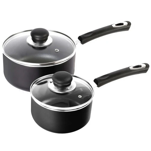 Utopia Kitchen Nonstick Saucepan Set with Lid, 1 Quart and 2 Quarts Multipurpose Pots Set for Home Kitchen or Restaurant (Black)