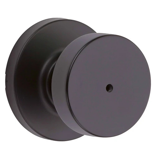 Kwikset Pismo Privacy Locking Door Knob, Interior Handle with Keyless Lock for Bedroom and Bathroom Doors, With Round Rose, Featuring Microban Protection in Matte Black