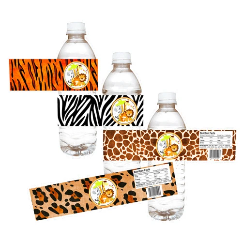 Adore By Nat Jungle Safari Party Water Bottle Labels by Adore By Nat - Animal Print Baby Shower Party Drink Stickers - Set of 12
