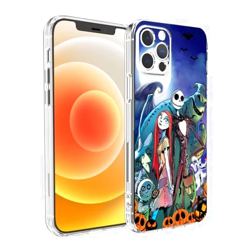 Chonscla Christmas The Pumpkin Jack Phone Case Compatible with iPhone 14 Pro Max Before Sally Moon Halloween Nightmare Love Shockproof Protective TPU Phone Cover