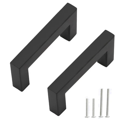 Redunest Cabinet Pulls Matte Black Cabinet Handles Square Drawer Pulls, 10 Pack 3 Inch Stainless Steel Kitchen Door Cupboard Cabinet Handles, Drawer Hardware Handles, 76mm Hole Centers