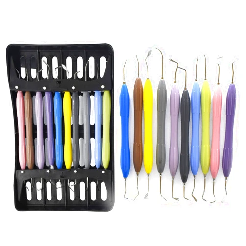AAProTools Dental Composite Filling Instruments Silicone Handle Double Ended with Cassette 10 Pcs