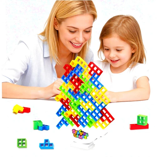 iuuoi 64 PCS Tetra Board Game for Kids and Adults, Balance Stacking Game for 2 Players+ Party, Family and Friends,Tower Stack Team Building Blocks Toy