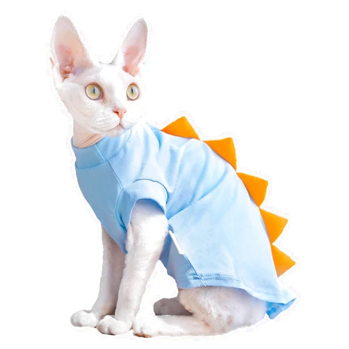 Bonaweite Sphynx Cat Clothes, Dinosaur Design Cat Shirts for Cats Only, Hairless Cat Sweater, Breathable Cat Daily Wear Clothes for Devon Rex Cats Summer, Kitten Costume T-Shirts with Sleeves for Cats