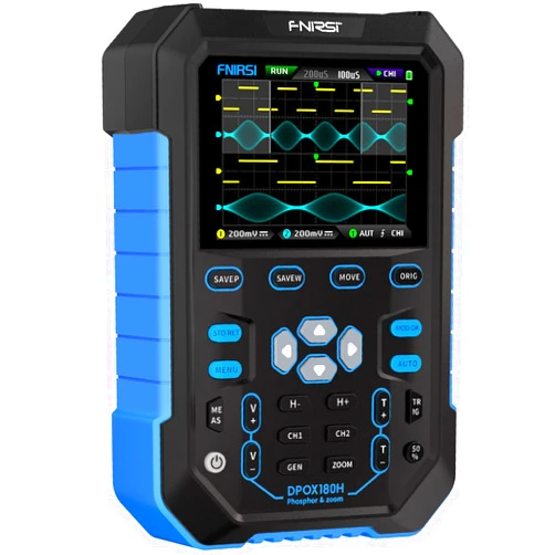 FNIRSI DPOX180H 2 Channels Digital Phosphor Oscilloscope, 2 in 1 Handheld Oscilloscope DDS Signal Generator, 180Mhz Bandwidth 500MSa/s Sampling Rate, Innovative Digital Trigger System