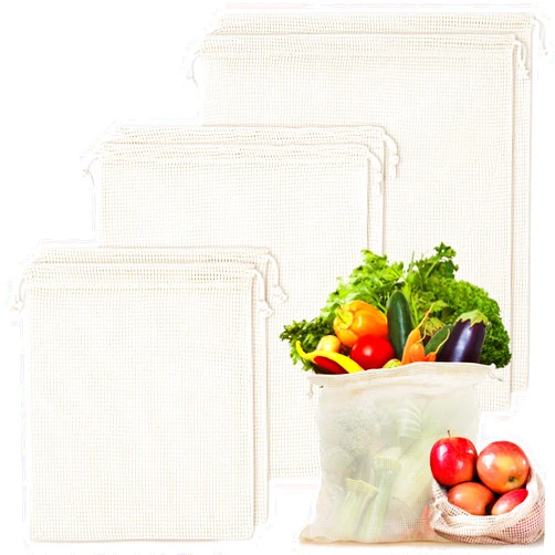MAQIHAN 6 Pack Reusable Produce Bags Cotton Mesh Produce Bags Mesh Storage Produce Bags Reusable Durable Double Stitched With Drawstring Produce Bag For Vegetables,Fruit & Grocery Shopping (2L,2M,2S)