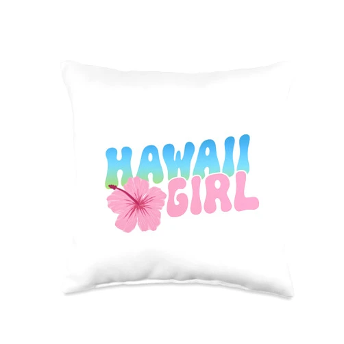 TSK Hawaii Vacation Souvenirs Hawaii Girl Island Vacation Souvenir Pink Hibiscus Flower Throw Pillow, 16x16, Multicolor