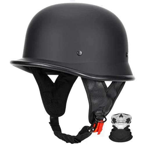 Quickool DOT Certified German Style Motorcycle Half Helmet, Vintage ABS Lightweight Helmet for Adults, Retro Half Face Helmet for Cruiser Scooter Chopper