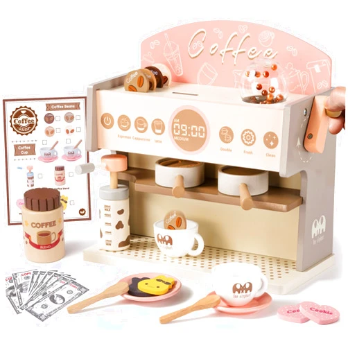 Atoylink Wooden Coffee Maker Set Toy Play Kitchen for Kids, 22 Pcs Kids Coffee Machine with Grinder Play Kitchen Accessories, Toddler Pretend Playset Toys Gifts for 3 4 5 Year Old Boys Girls