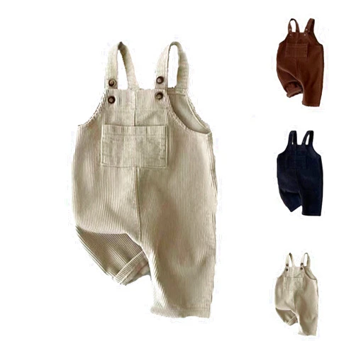 MEKOUIYE Baby Boy Girl Bib Overalls Corduroy Cotton Blend Solid Button Pocket Jumpsuit Winter Infant Overalls for Toddler