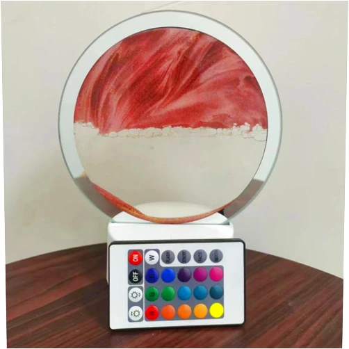 Neioaas 3D Moving Sand Art Table Lamp,16 Color Changing Touch & Remote Control Quicksand Lamp,3D Hourglass Deep Sea Sandscape Sand Painting Night Light,360°Rotating Hourglass Decor Home Desktop Decor(Red)