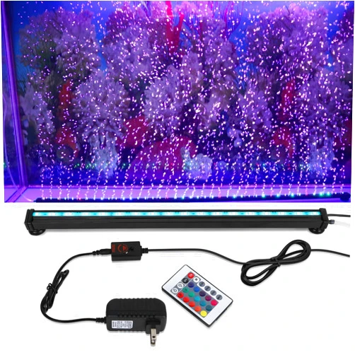SZMiNiLED 17.7 inch Submersible Aquarium Light, Fish Tank Light with Air Bubble Hole, RGB Color Changing Brightness Adjustable IP68 Waterproof Remote Control LED Light for Aquarium Fish Tank