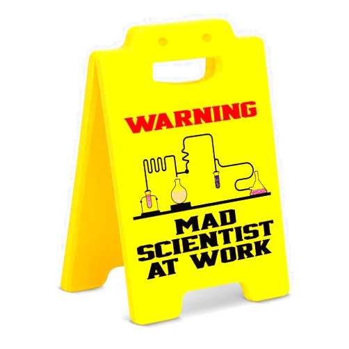 WDXDOWF Mad Scientist at Work Warning Sign, Funny Science Lab Desk Decor for Classroom Office, Chemistry Teacher Gift, Funny Scientist Gift for Coworkers Engineers STEM Lovers