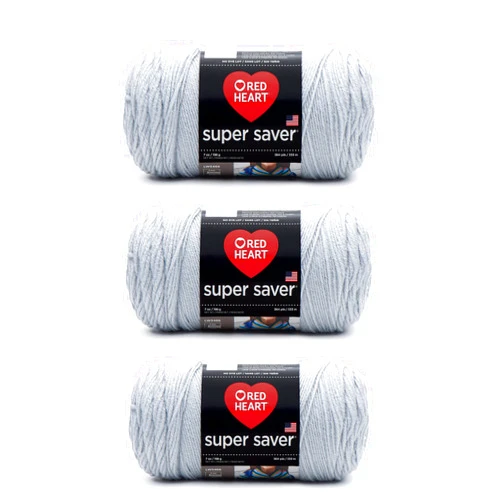 Red Heart Super Saver Light Gray Yarn - 3 Pack of 198g/7oz - Acrylic - 4 Medium (Worsted) - 364 Yards - Knitting/Crochet