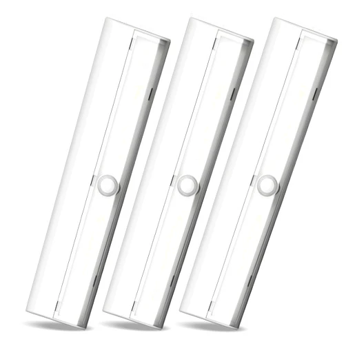 Brilliant Evolution Wireless LED Stair Lights with Motion Sensor - 3-Pack Battery Operated Night Light for Indoor Stairs, Hallways, and Closets - Stick On Motion Lights - 3000K Warm White - 7x2-Inch