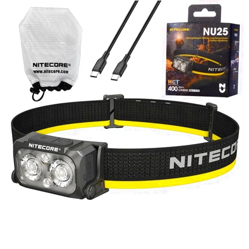 Nitecore NU25 MCT NU25 Multiple Color Temperature Light Headlamp -400 Lumens w/Diffusing Stuff Sack and Eco Sensa USB C Charging Cable