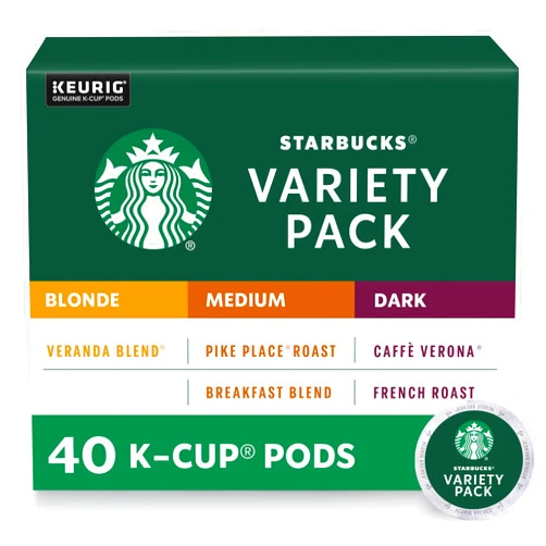 Starbucks K-Cup Coffee Pods—Starbucks Blonde, Medium & Dark Roast Coffee—Variety Pack for Keurig Brewers—100% Arabica—1 box (40 pods total)