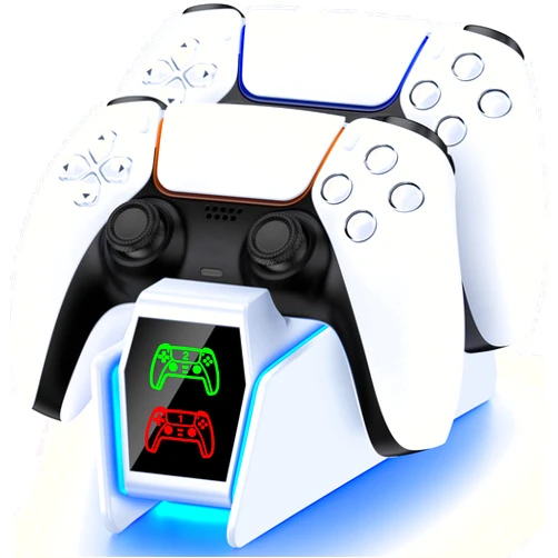 Svetaecho PS5 Controller Charger Station for Playstation 5 Dualsense with LED Light Dual Stand Charger Dock, PS5 Controller Charging Station Accessories for Playstation 5 Faceplates DualSense Edge-White