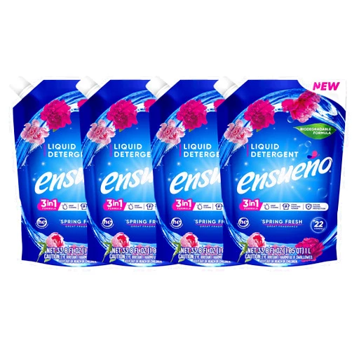 ENSUEÑO Ensueño - Liquid Laundry Detergent Pouches - Spring Fresh - 4 Pack - Ideal for Large Households, Business, or Office Use - 88 Total Loads