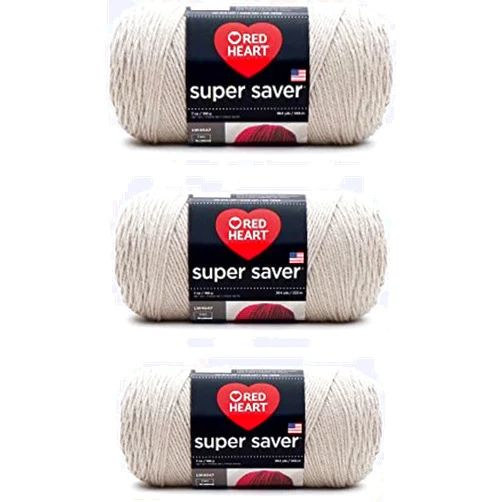 Red Heart Super Saver Oatmeal Yarn - 3 Pack of 198g/7oz - Acrylic - 4 Medium (Worsted) - 364 Yards - Knitting/Crochet