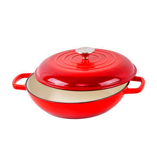 AILIBOO Enameled Cast Iron 3-Quart Round Gradient Red Dutch Oven With Lid and Nonstick Enamel Coating for Baking Bread and Kitchen