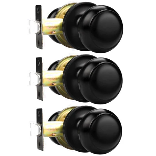 Probrico Hall/Closet Door Knobs in Matte Black Finish, Interior Round Passage Door Knobs Non-Locking Door Handles,3 Pack