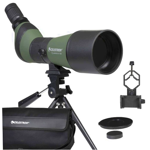 Celestron – LandScout 80mm Angled Spotting Scope – Fully Coated Optics – 20–60x Zoom Eyepiece – Rubber Armored – Tabletop Tripod and Smartphone Adapter