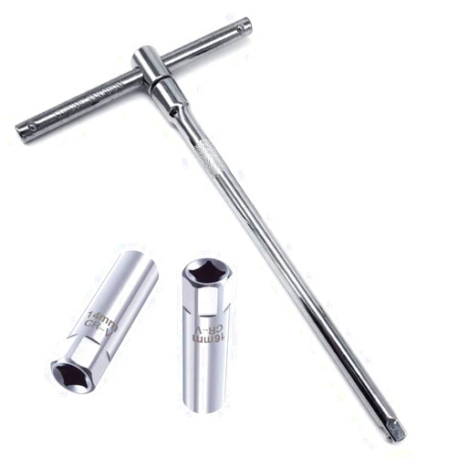QISF OSOF 14mm & 16mm Spark Plug Socket Thin Wall 12-Point Removal Tool 3/8 inch Square Drive Set + 3/8-Inch Drive Sliding T bar Torque Spanner Extension Kit 10inch/25cm