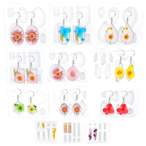 MAMUNU Resin Jewelry Molds,12 PCS Earring Resin Molds Silicone with Hole, Variety Shapes and Size Jewelry Casting Molds for Epoxy Resin, Resin Molds for Earrings Pendant Keychain Jewelry Making, DIY Crafting