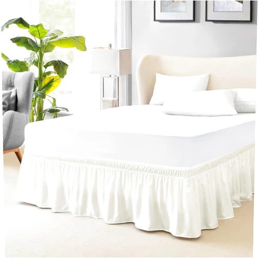 FreshCulture Queen Bed Skirt, Elastic Wrap Around Bed Skirt Queen Size, Bed Skirts for Adjustable Bed, Easy Fit with 15 Inch Drop Length, Hotel Quality Dust Ruffle for Queen Bed (Ivory)