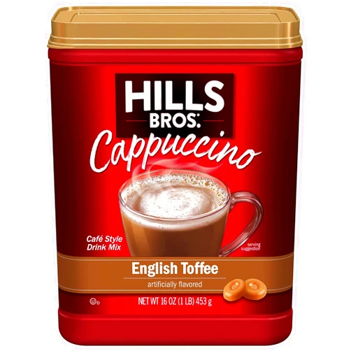 Hills Bros. Instant Cappuccino Mix, English Toffee (16 Oz, Pack of 1) – Convenient and Versatile, Instant Hot or Iced Coffee, Frothy & Rich English Toffee Flavor - Just Add Water