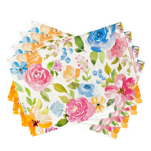 Seliem Spring Summer Floral Flower Placemats Set of 4, Watercolor Peony Leaves Dining Table Place Mats, Seasonal Kitchen Decor Home Decoration 12 x 18 Inch