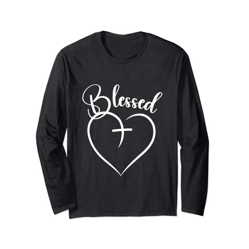 Maria's Jesus Has My Back Faith Tees Blessed Heart Cross Jesus Has My Back Faith Christian Long Sleeve T-Shirt