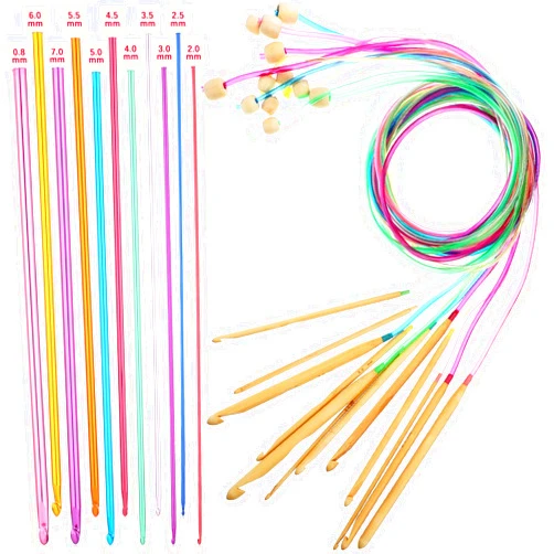 Syhood 23 Pieces Tunisian Crochet Hooks Set 3-10 mm Cable Bamboo Knitting Needle with Bead Carbonized Bamboo Needle Hook 2-8 mm Assorted Color Tunisian Afghan Aluminum Crochet Hooks (Colorful Cable)