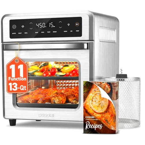 COSORI 11-in-1 Air Fryer Oven , 13Qt Small Footprint Airfryer combo with Rotisserie, Toast, Bake, Roast, Reheat Functions and more, Recipe Book & 6 Accessories Included, Perfect for Small Contertop