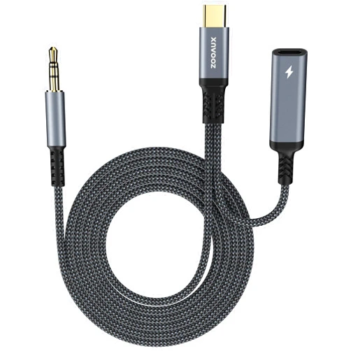 ZOOAUX USB Type C to 3.5mm Female Headphone and Charger Adapter,USB C to Aux Audio Dongle Cable Cord for Pixel 4 3 XL,Samsung S23 S22 S21 S20+ Note 20 10 (2 Ports, Grey)
