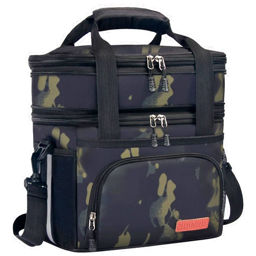 JOINGO Lunch Box For Men/Women,Large Double-layer Insulated Expandable Reusable Leakproof Cooler Bags For Adults,Lunch Box With Adjustable Shoulder Strap For Office Travel Picnic（Camo）