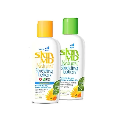 Skin MD Natural Shielding Lotion for Face, Body & Hands 4oz & 4oz + SPF 15 Bundle - Helps with Eczema & Psoriasis! The natural dry skin remedy to the things that dry your skin
