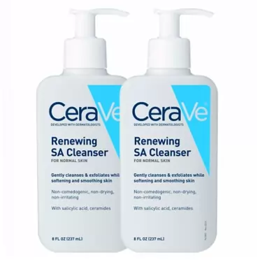 CeraVe Salicylic Acid Cleanser | 8 Ounce, Pack of 2 | Renewing Exfoliating Face Wash with Vitamin D for Rough and Bumpy Skin | Fragrance Free