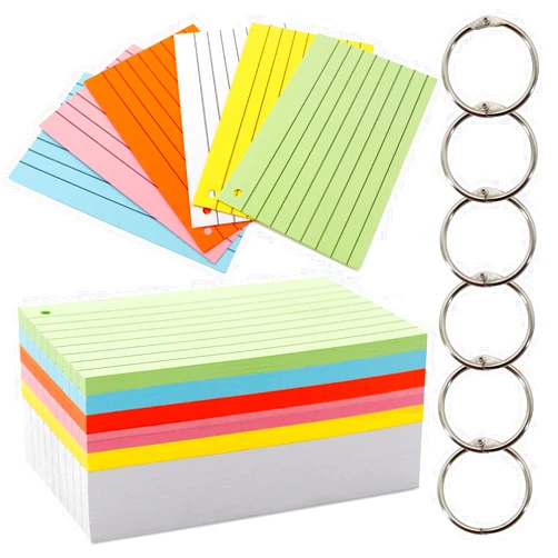 TTzycc 300 Pieces Index cards with ring，3x5 index cards，index cards with rings，Various colours of punched index cards for study and work